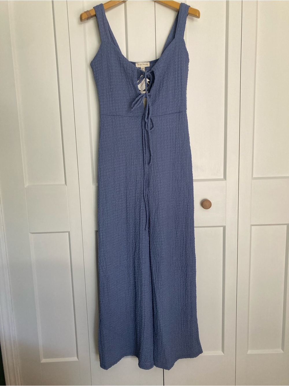 See You Monday Size Small Blue Textured Tie-Front Jumpsuit